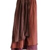 Women's Casual Elastic Waist Linen Patchwork A-Line Frayed Raw Hem Hippie Long Irregular Linen Skirt