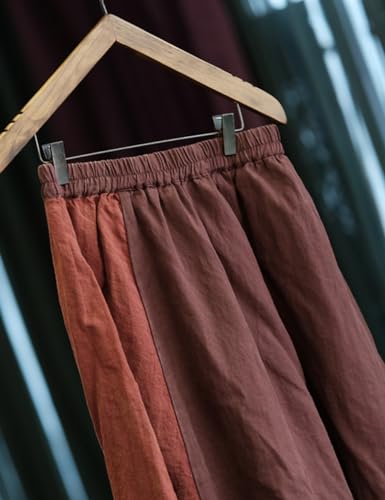 Women's Casual Elastic Waist Linen Patchwork A-Line Frayed Raw Hem Hippie Long Irregular Linen Skirt