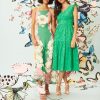 Women's Sleeveless V-Neck with Ruffle Shoulder Detail and Tiered Skirt
