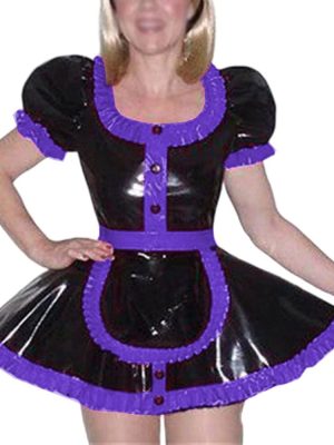 Summer Frills Maid Cosplay Costume Puff Short Sleeve Pleated Maid Lolita Dress with Apron Halloween Party French Maid Outfit