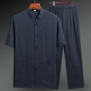 Summer ice Silk Summer Dress Tang Suit Short-Sleeved Suit Men's Silk Linen Summer Thin Style