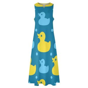 Yellow Rubber Ducks Women's Maxi Dress Summer Sleeveless Casual Long Dresses with Pockets