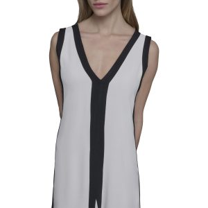 Women's Sleeveless V-Neck Two Toned Flowy Maxi Dress