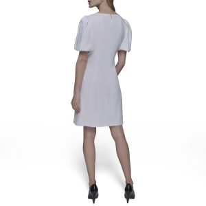Women's Puff Sleeve Bow Detailed A-line Mini Dress