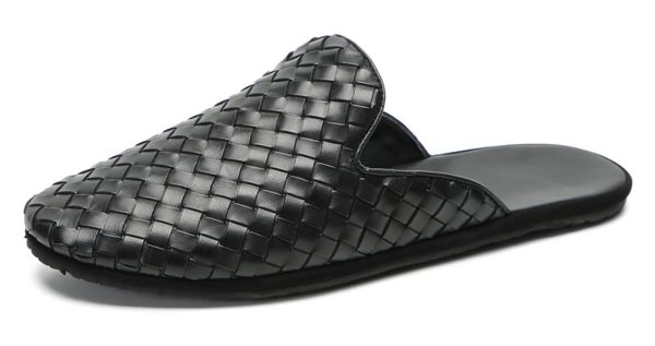 Men's Woven Leather Mules Slide Sandals, Slip-On Dress Casual Clogs Summer Shoes for Business, Comfortable and Stylish Open Back