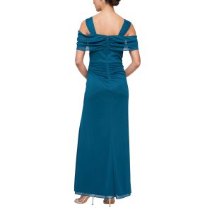 Women's Long Cold Shoulder Dress, Mother of The Bride, Formal Events, (Petite and Regular Sizes)