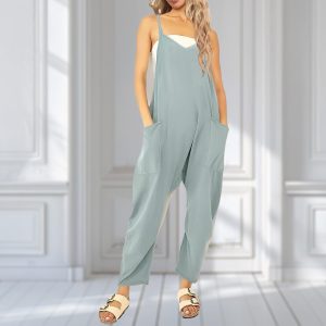 One Piece Jumpsuits for Women Casual Sleeveless Spaghetti Strap Rompers Summer Overalls Beach Vacation Outfits 2025