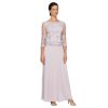 Women's 3/4 Sleeve Stretch Lace Bodice Mock One Piece Gown
