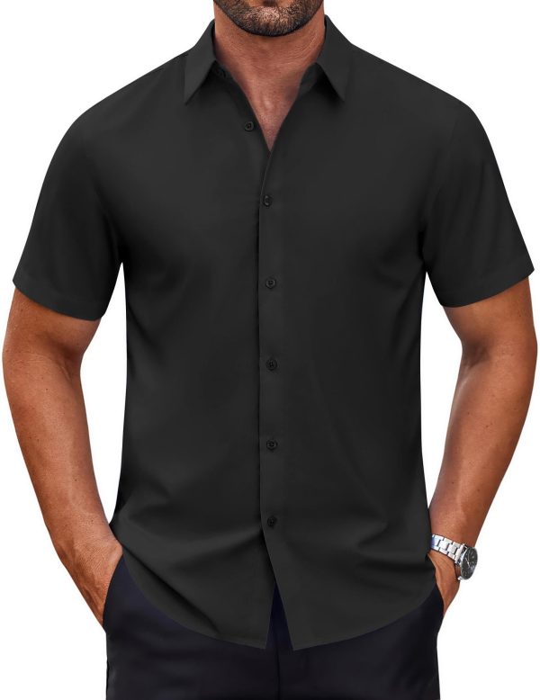 Mens Short Sleeve Dress Shirts Wrinkle Free Casual Button Down Shirts Summer Untucked Dress Shirt