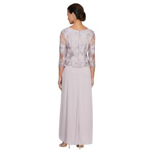 Women's 3/4 Sleeve Stretch Lace Bodice Mock One Piece Gown