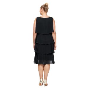 Women's Plus-Size Solid Multi-Tier Embellished Shoulder Dress