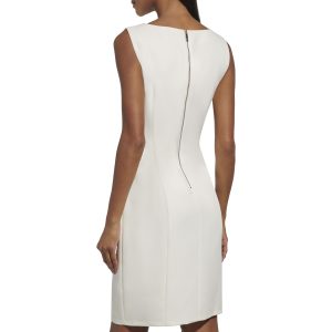 Women's Sleeveless Boat Neck Fold Detail Sheath Mini Dress
