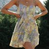 Womens 2025 Summer Floral Mini Dress Boho Flowy Skater Dresses Short Sleeveless Ruffle Spaghetti Strap Dress