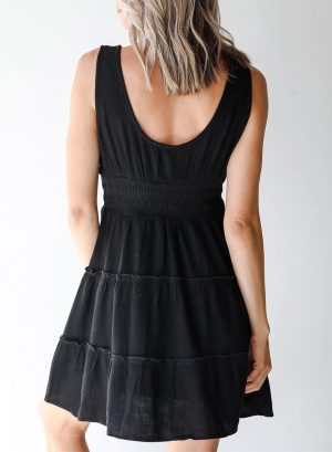 Womens Summer Dresses 2025 Sleeveless Button Down Smocked Empire Waist Ruffle Tiered Casual Swing Mini Dress
