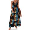 Vintage 1970's Disco Maxi Dress for Women Summer Casual Sleeveless V Neck Spaghetti Dresses