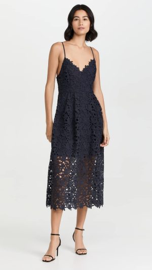 Women's Sleeveless Lace Fit & Flare Midi Dress