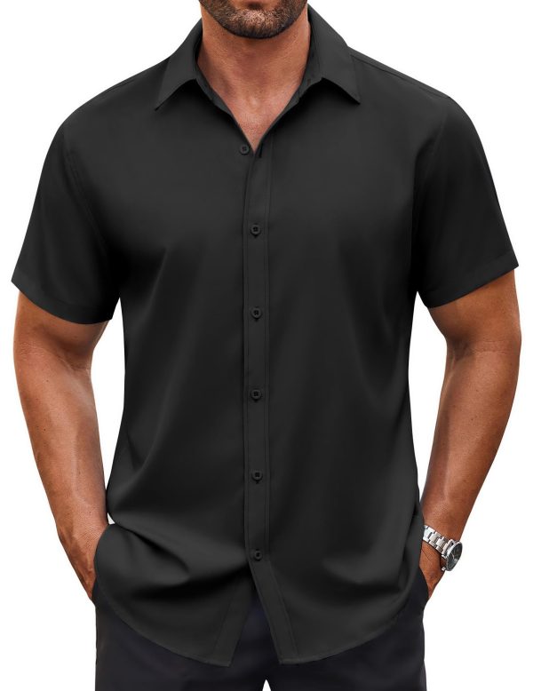 Men's Casual Button Down Shirt Short Sleeve Wrinkle Free Dress Shirt Beach Summer Wedding Shirt