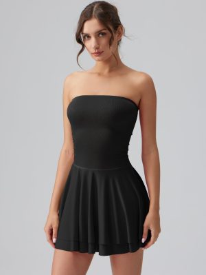 Women's Mini Dress Summer Cocktail Tube Ruched Waist Ruffle Corset Party A-line Dresses