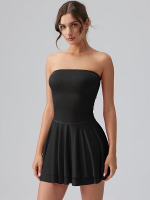 Women's Mini Dress Summer Cocktail Tube Ruched Waist Ruffle Corset Party A-line Dresses