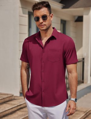 Mens Casual Button Down Shirts Short Sleeve Business Shirts Lightweight Wrinkle Free Dress Shirts