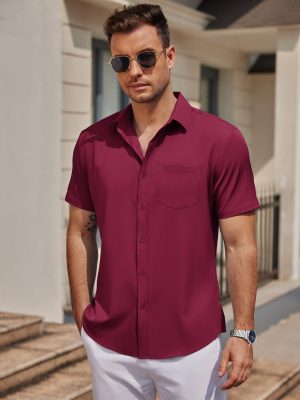 Mens Casual Button Down Shirts Short Sleeve Business Shirts Lightweight Wrinkle Free Dress Shirts