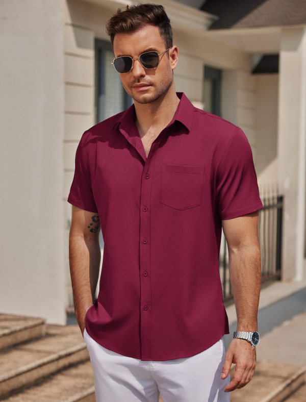 Mens Casual Button Down Shirts Short Sleeve Business Shirts Lightweight Wrinkle Free Dress Shirts