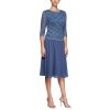 Women's Tea Length Embroidered Bodice Mother of The Bride Gown, Wedding Guest Dress (Petite and Regular Sizes)