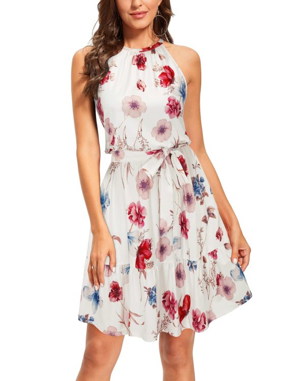 Womens 2025 Summer Dress Halter Wedding Guest Casual Beach Vacation Outfits Belted Sundresses with Pockets