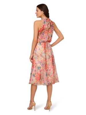 Women's Halter Tie Blouson Midi Dress