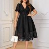 Plus Size Summer Dresses for Women 2025 V Neck Lace Midi Dress Semi Formal Short Sleeve Wedding Guest Cocktail Prom