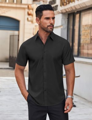 Mens Short Sleeve Dress Shirts Wrinkle Free Casual Button Down Shirts Summer Untucked Dress Shirt