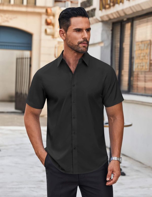 Mens Short Sleeve Dress Shirts Wrinkle Free Casual Button Down Shirts Summer Untucked Dress Shirt