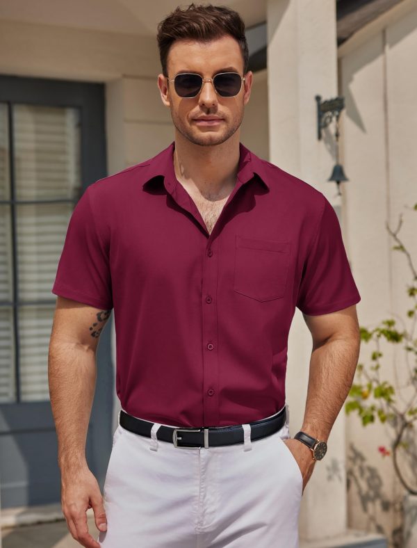 Mens Casual Button Down Shirts Short Sleeve Business Shirts Lightweight Wrinkle Free Dress Shirts