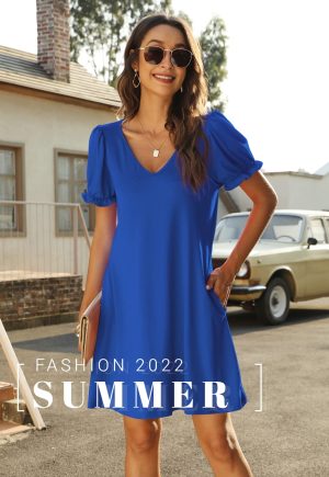 Women's Casual Dresses Short Sleeve V-Neck Dress with Pockets