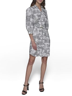 Women's Button Up Collared Belted Shirt Dress