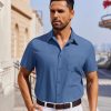 Men's Short Sleeve Button Down Shirt Casual Untucked Dress Shirt Stretch Denim Shirt