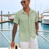 Mens Casual Short Sleeve Shirts Button Down Textured Shirts Summer Beach Shirt with Pocket