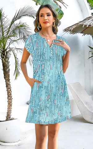 Womens Casual Dresses Short Sleeve Summer Dresses 2025 Boho Floral Beach Sundresses Spring A-Line Dress with Pockets