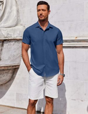 Men's Button Down Shirt Short Sleeve Casual Shirt for Men Summer Business Casual Dress Shirt