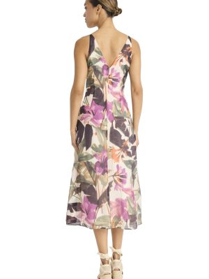 Women's V-Neck Sleeveless Midi-Flowy A-line Summer Wedding Guest Dress with Pockets