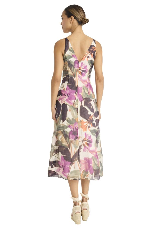 Women's V-Neck Sleeveless Midi-Flowy A-line Summer Wedding Guest Dress with Pockets