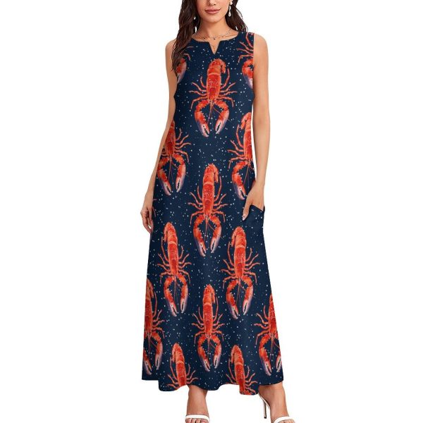 Red Lobster Printed Womens Sleeveless Maxi Dress Casual Sundress Beach Dress