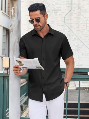 Men's Casual Button Down Shirt Short Sleeve Wrinkle Free Dress Shirt Beach Summer Wedding Shirt