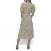 Women's V Neck Puff Sleeve Midi Dress