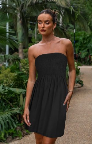 Summer Dress for Women Beach Boho Strapless Cover Ups Off Shoulder Floral Sundresses