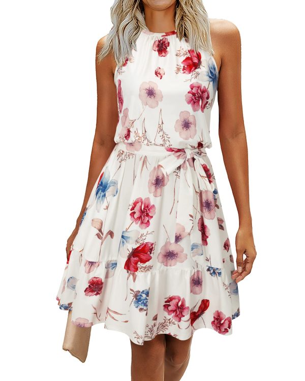 Womens 2025 Summer Dress Halter Wedding Guest Casual Beach Vacation Outfits Belted Sundresses with Pockets