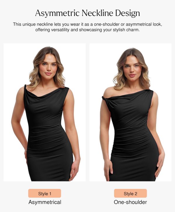 Formal Dresses for Women - Shapewear Cowl Neck Maxi Ruched Bodycon Gowns with Slit - Prom Dress Wedding Guest