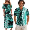Polynesian Couples Matching Outfits Short Sleeve Puletsai Samoan Traditional Dress & Man Shirts