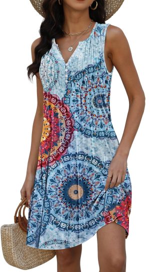 Beach Dresses for Women 2025 Vacation Swim Cover up V-Neck Summer Dress Button Down Sleeveless Boho Floral Sundress