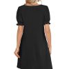Summer Dresses for Women 2025 Casual Cute Square Neck Puff Short Sleeve Dress with Pockets